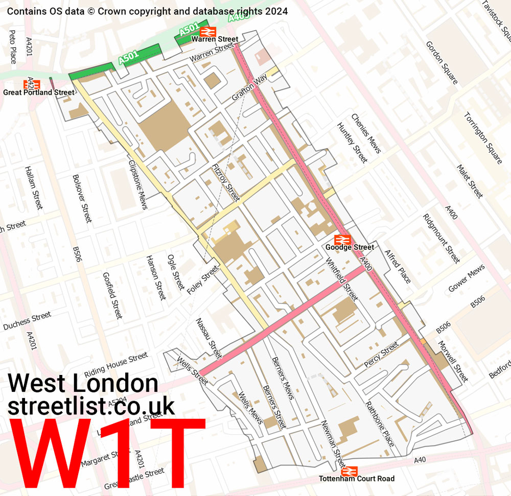 Map of the W1T postcode