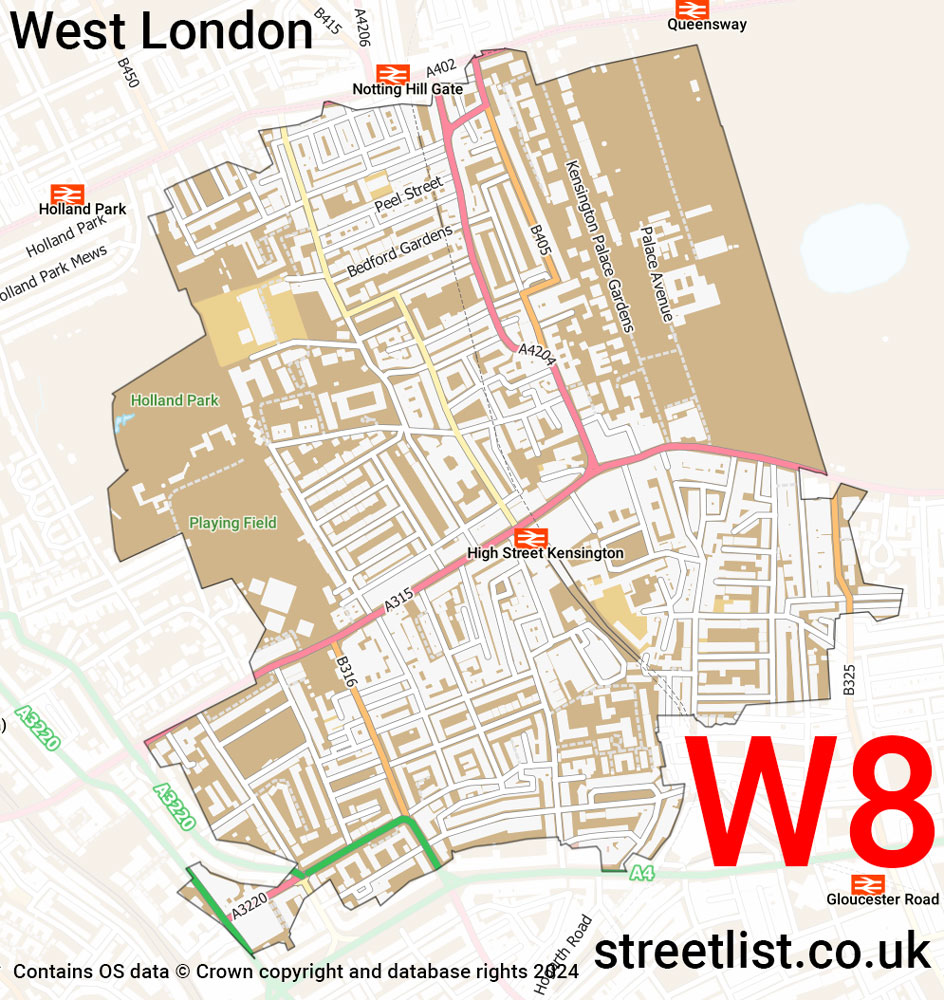 Map of the W8 postcode