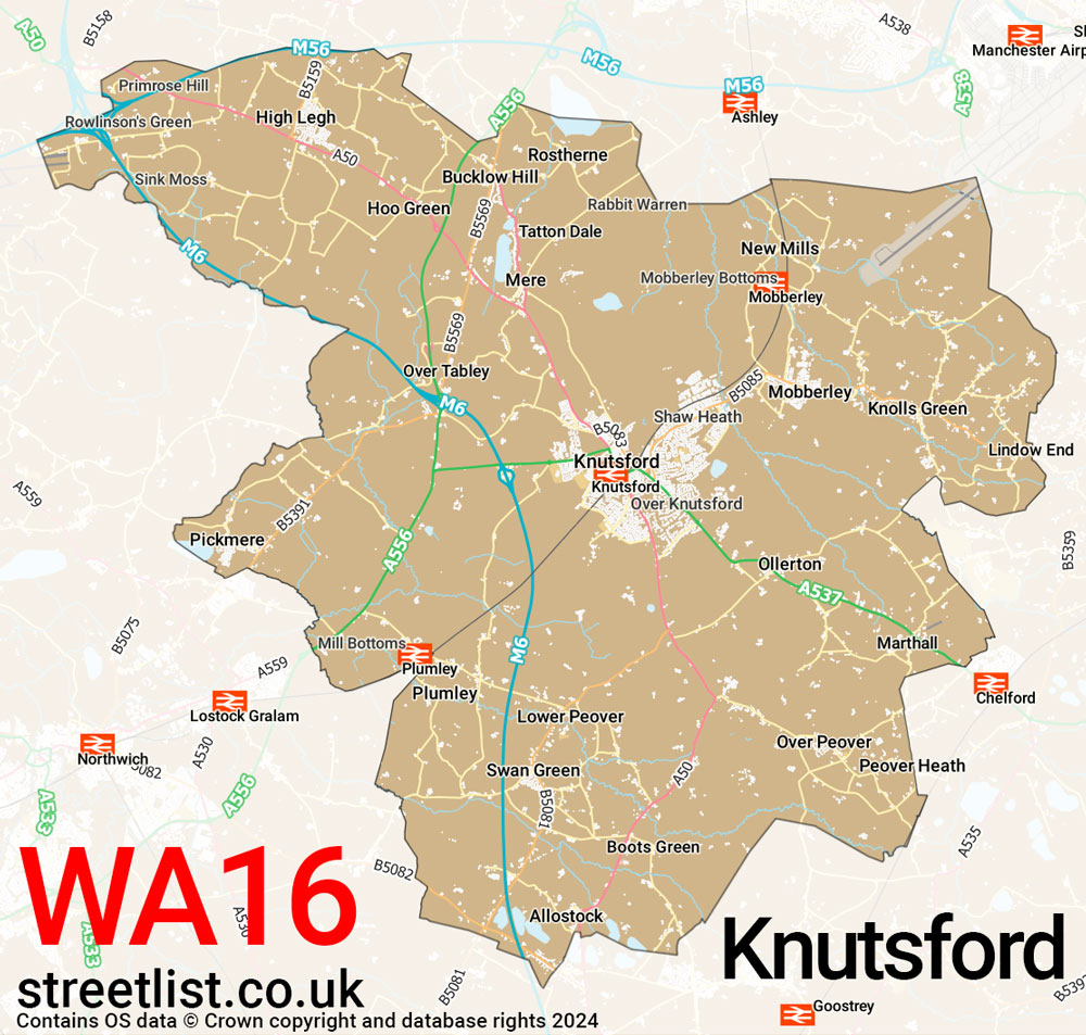 Map of the WA16 postcode