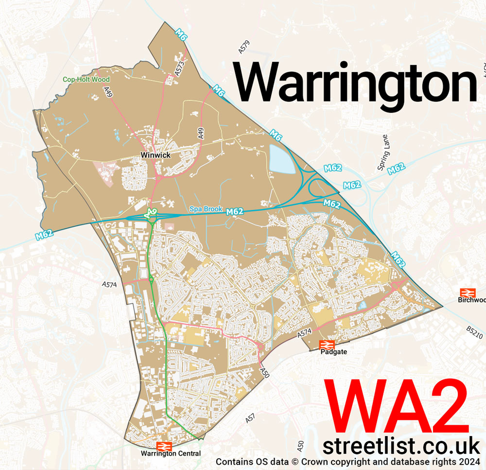 Map of the WA2 postcode