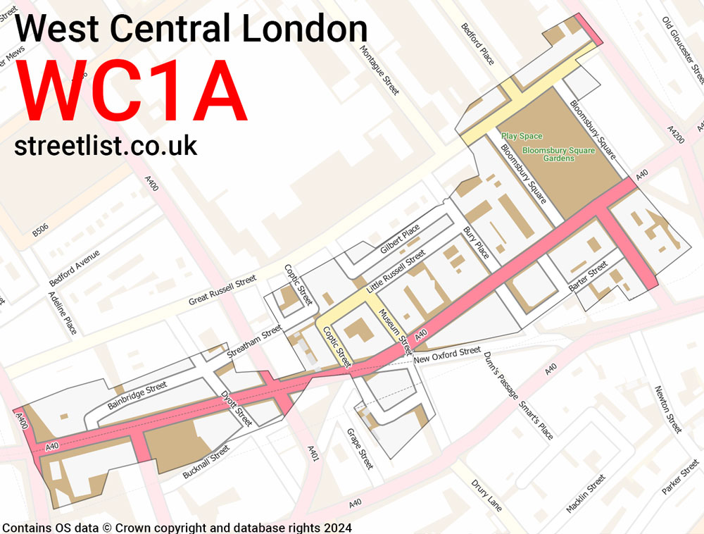 Map of the WC1A postcode