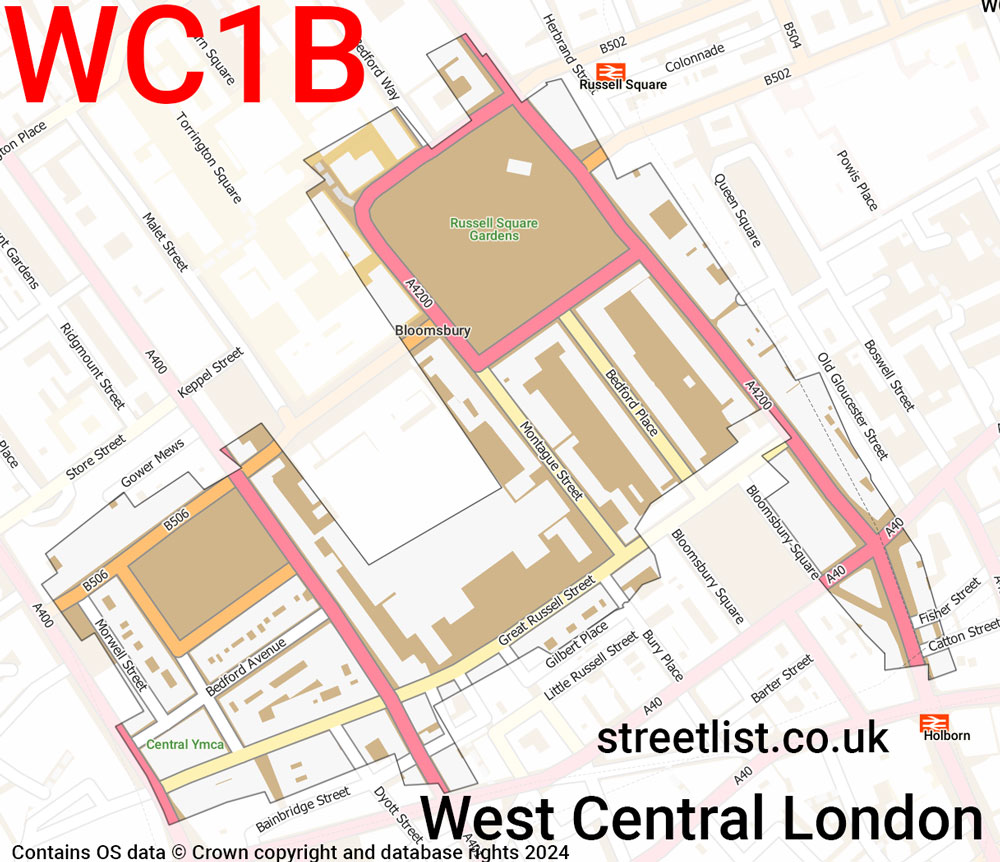 Map of the WC1B postcode