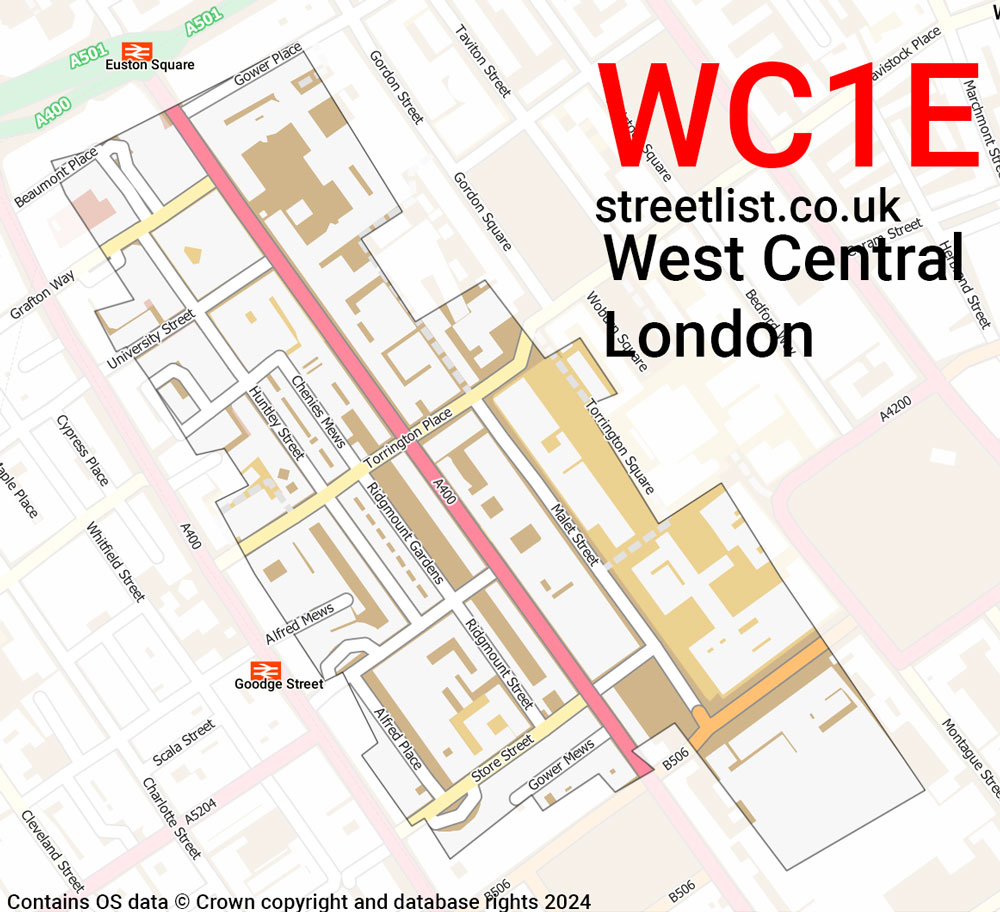 Map of the WC1E postcode