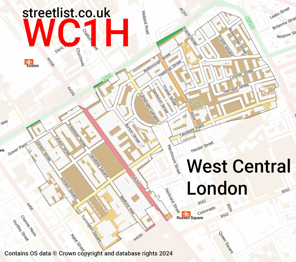 Map of the WC1H postcode