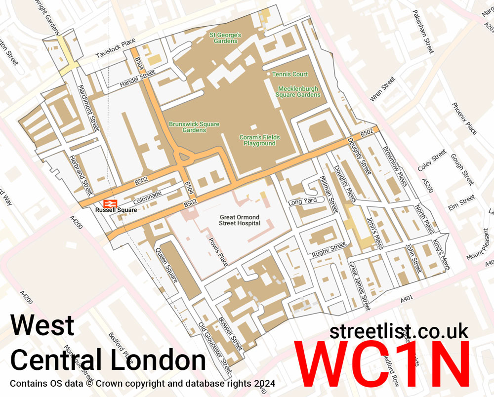 Map of the WC1N postcode