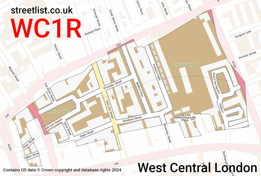 Map of the WC1R postcode