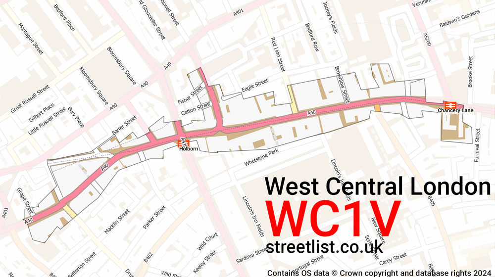 Map of the WC1V postcode