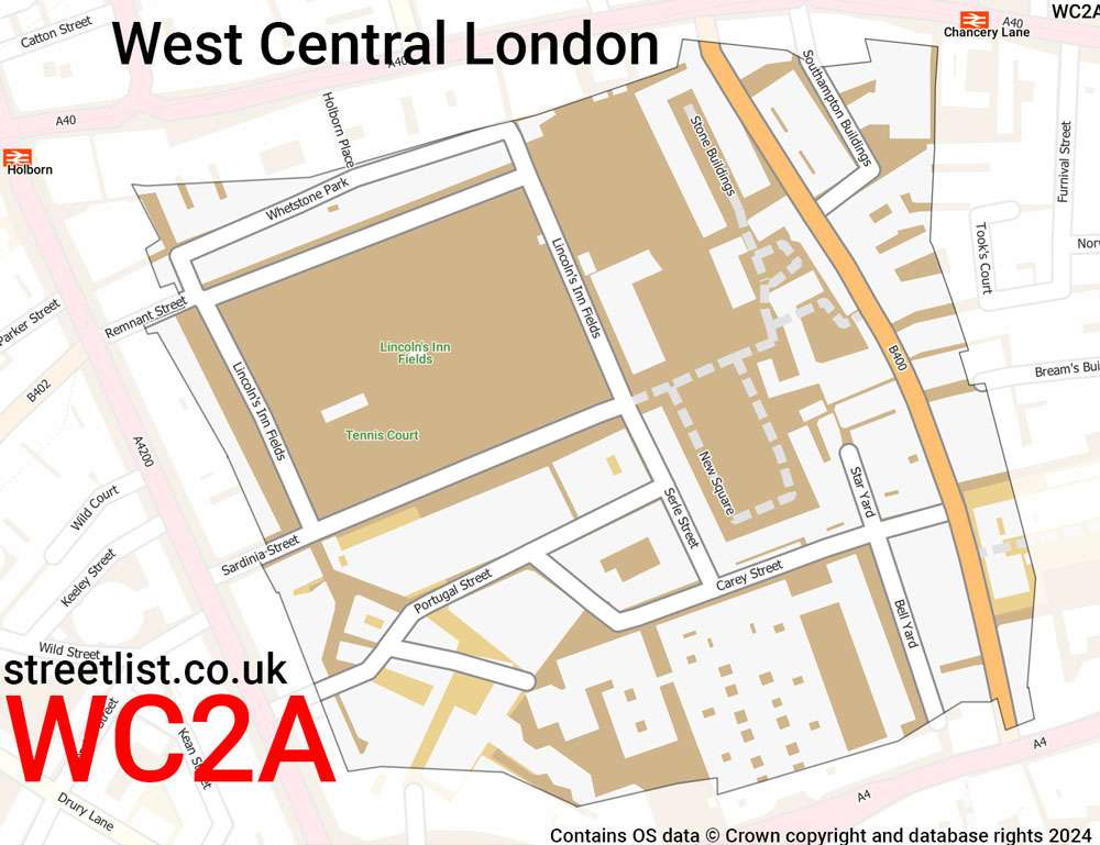 Map of the WC2A postcode