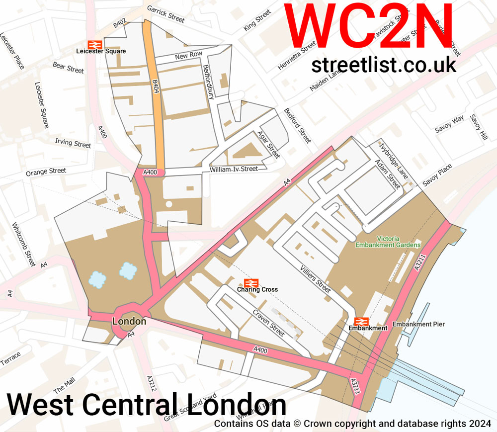 Map of the WC2N postcode