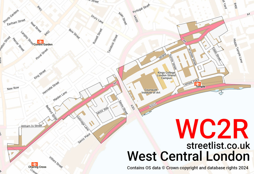 Map of the WC2R postcode