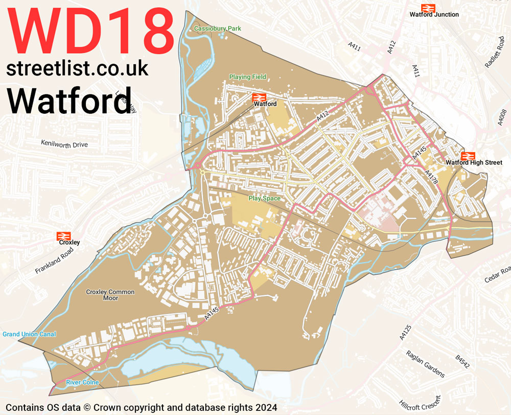 Map of the WD18 postcode