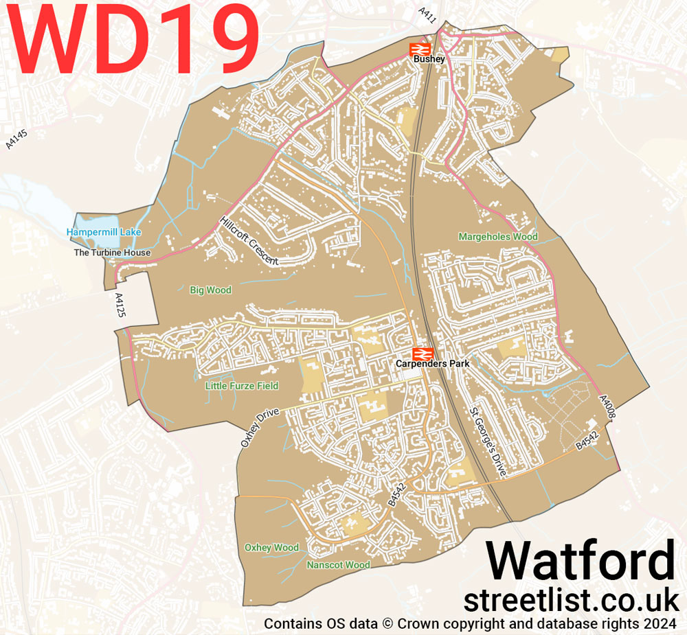 Map of the WD19 postcode