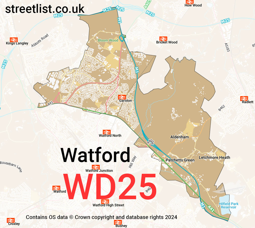 Map of the WD25 postcode