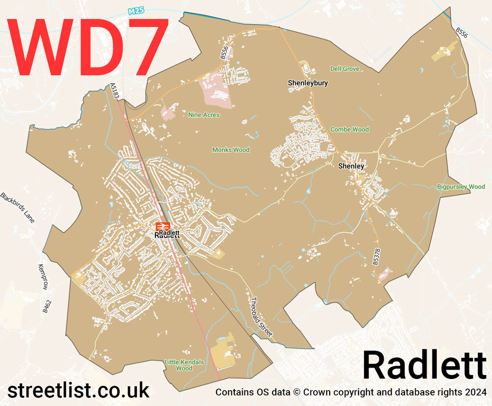 Map of the WD7 postcode