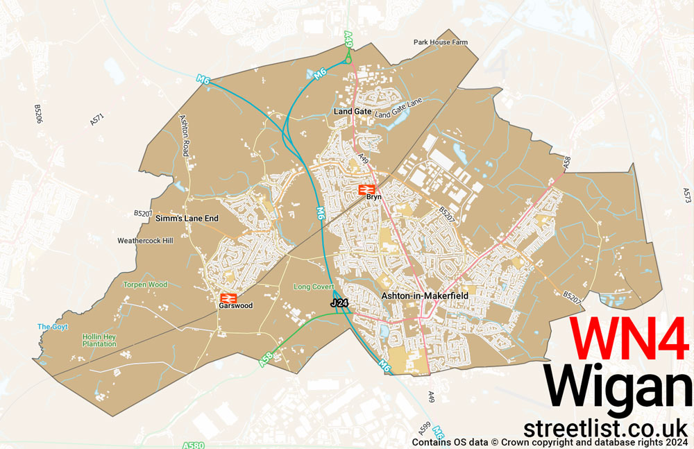 Map of the WN4 postcode