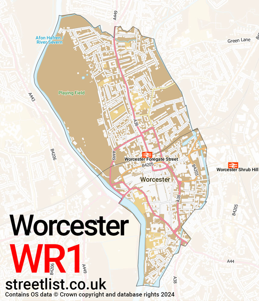 Map of the WR1 postcode