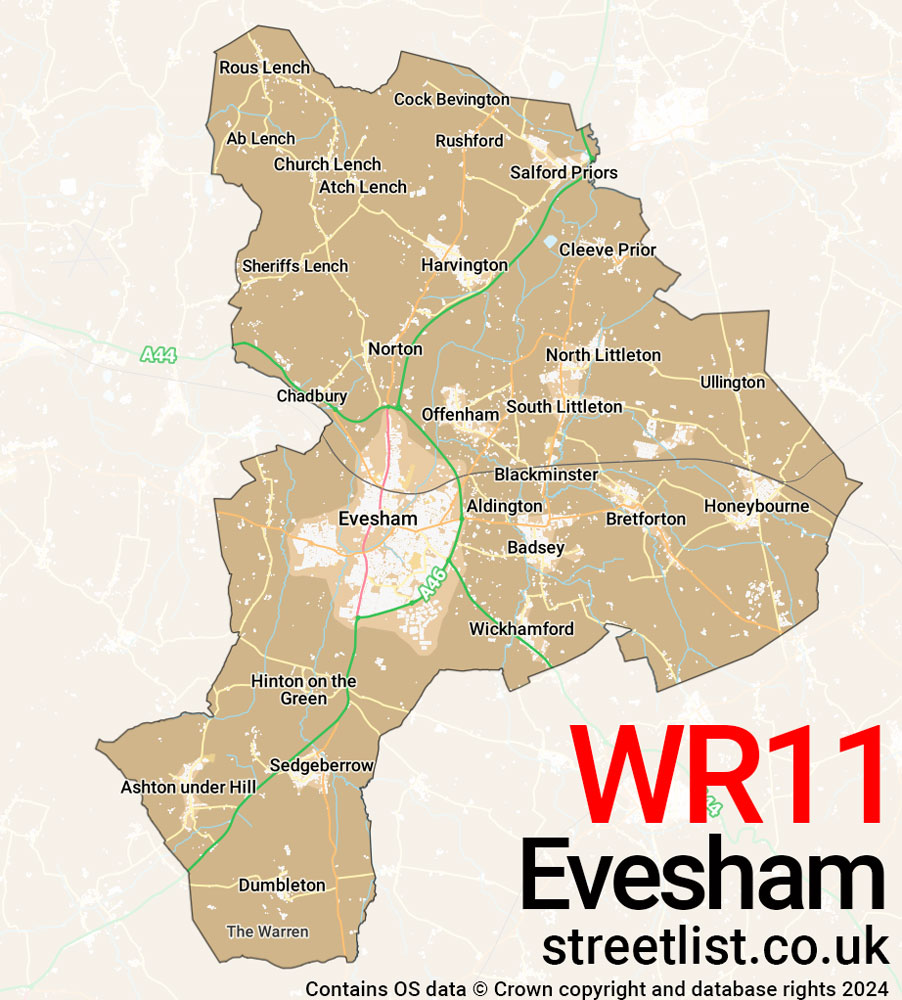 Map of the WR11 postcode