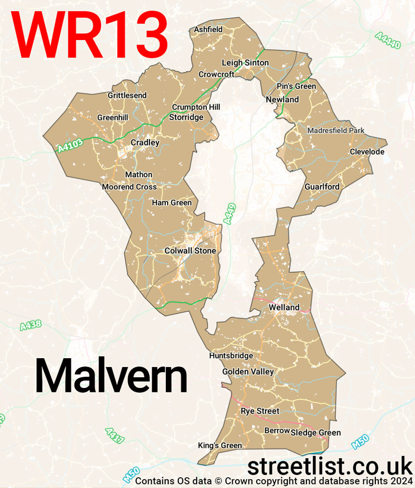 Map of the WR13 postcode