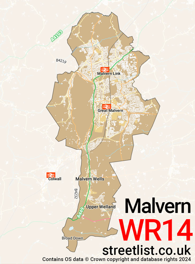 Map of the WR14 postcode