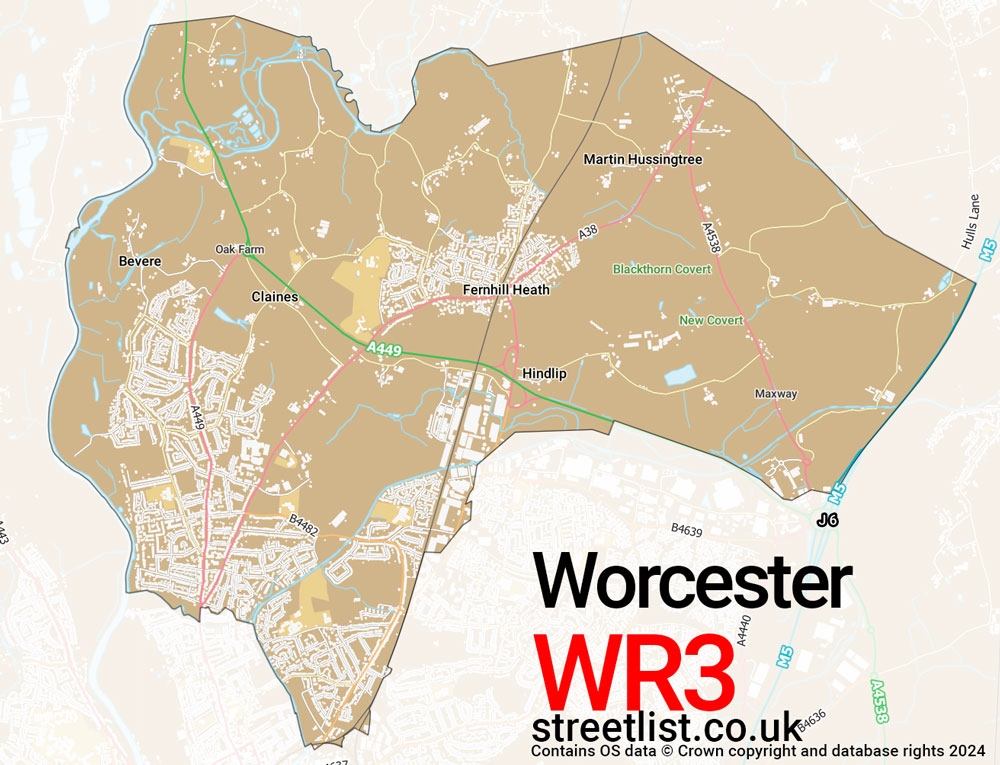 Map of the WR3 postcode