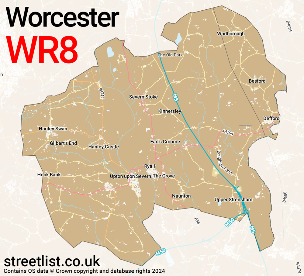 Map of the WR8 postcode