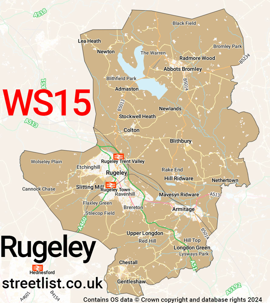 Map of the WS15 postcode