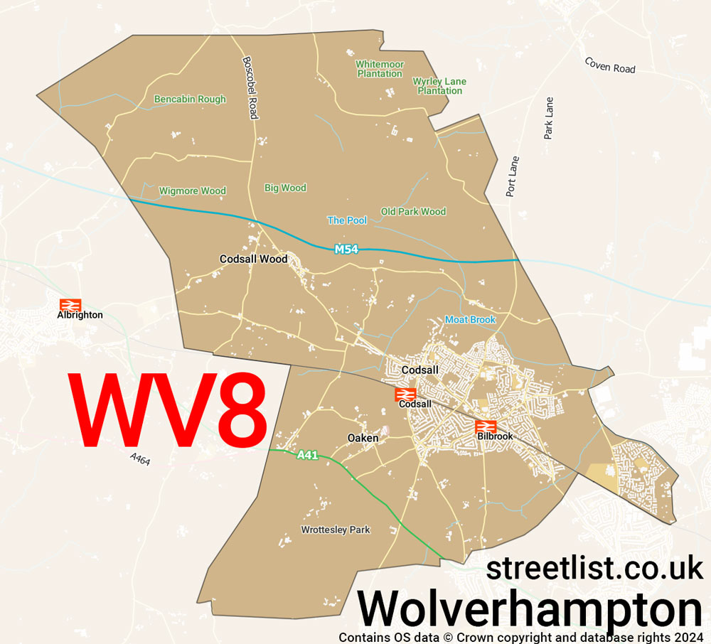 Map of the WV8 postcode