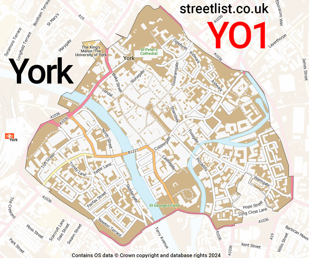 Map of the YO1 postcode