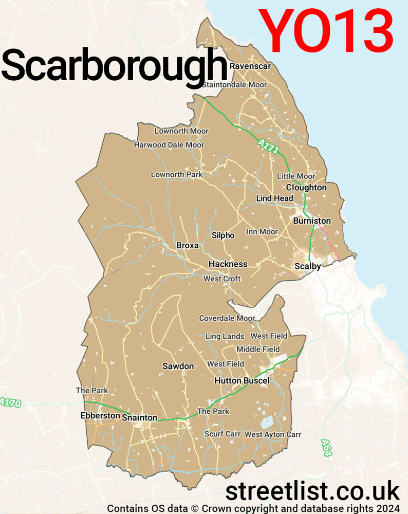 Map of the YO13 postcode