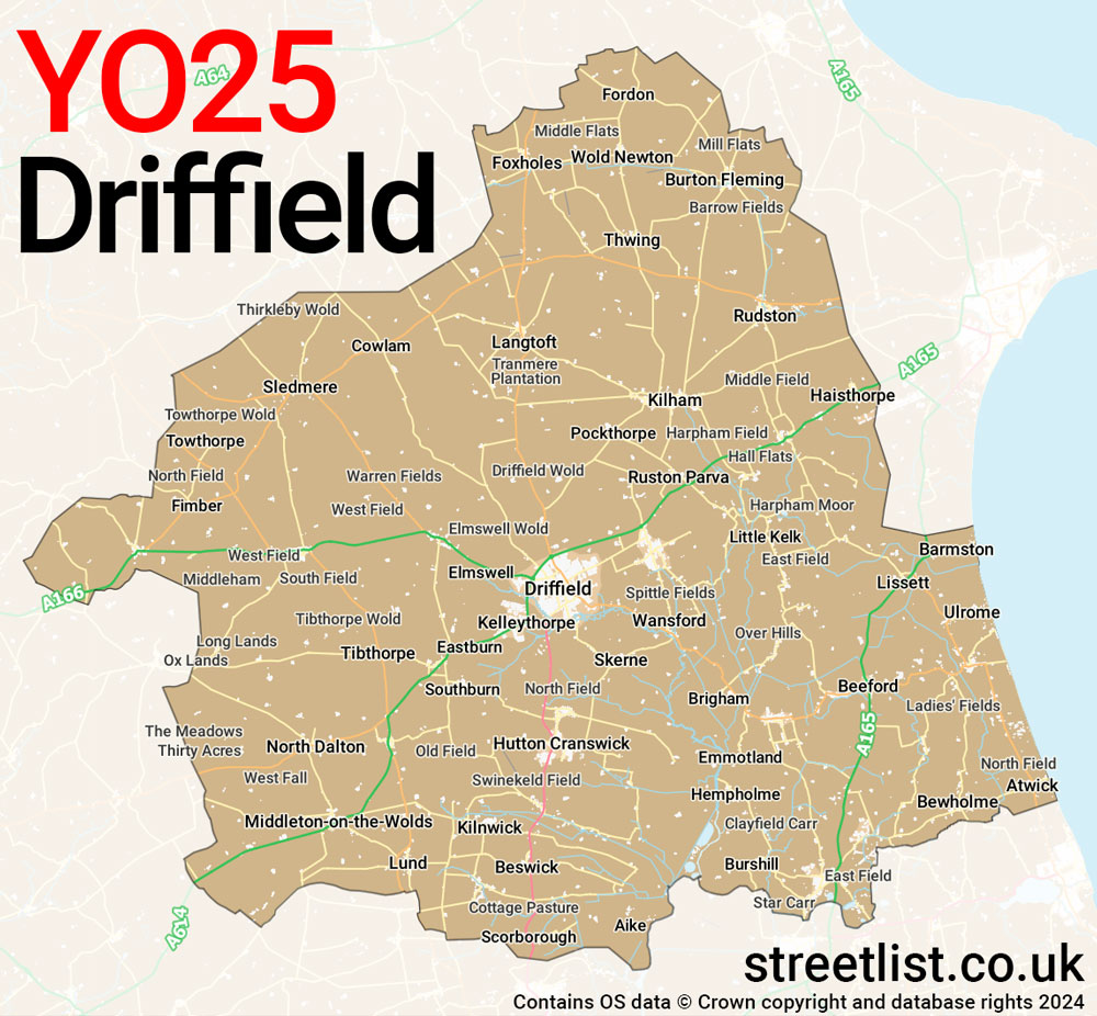 Map of the YO25 postcode