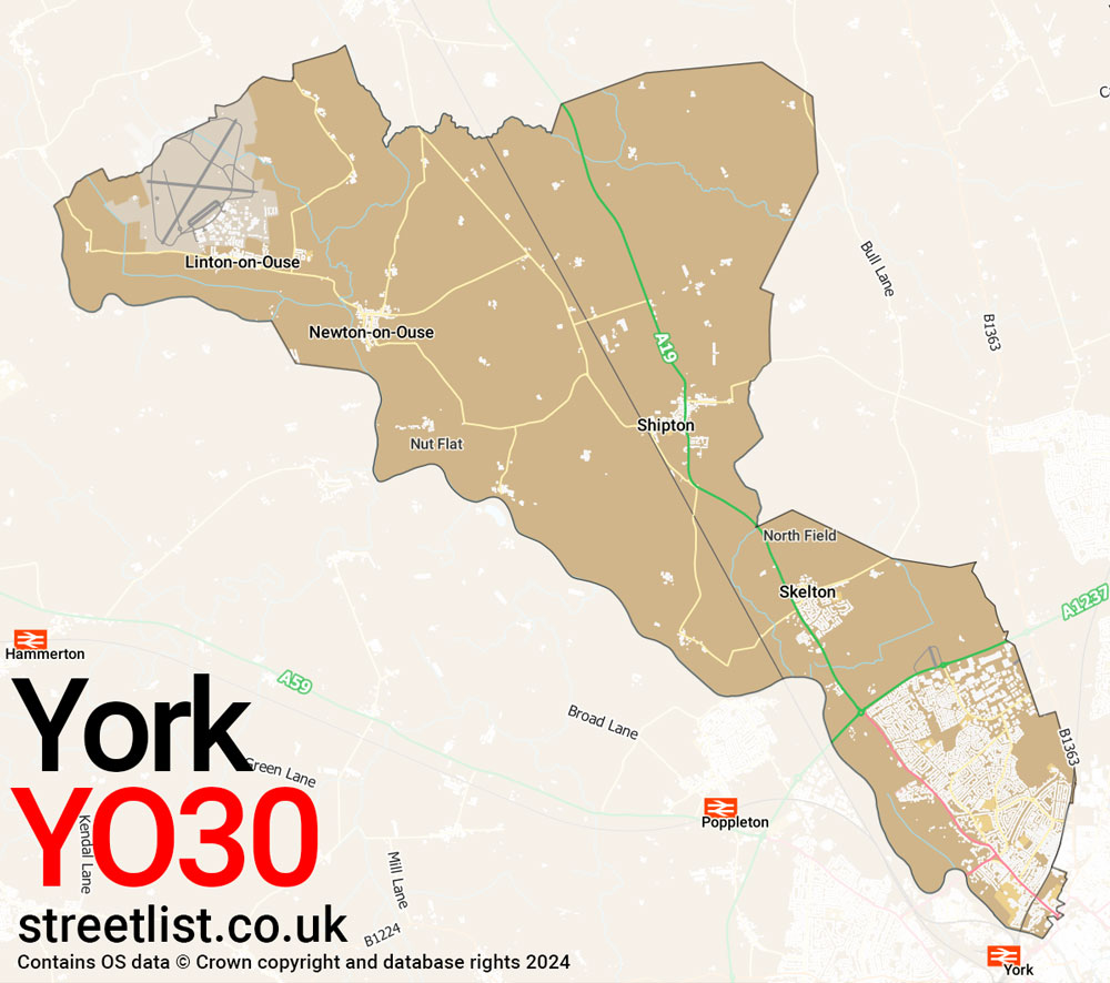 Map of the YO30 postcode