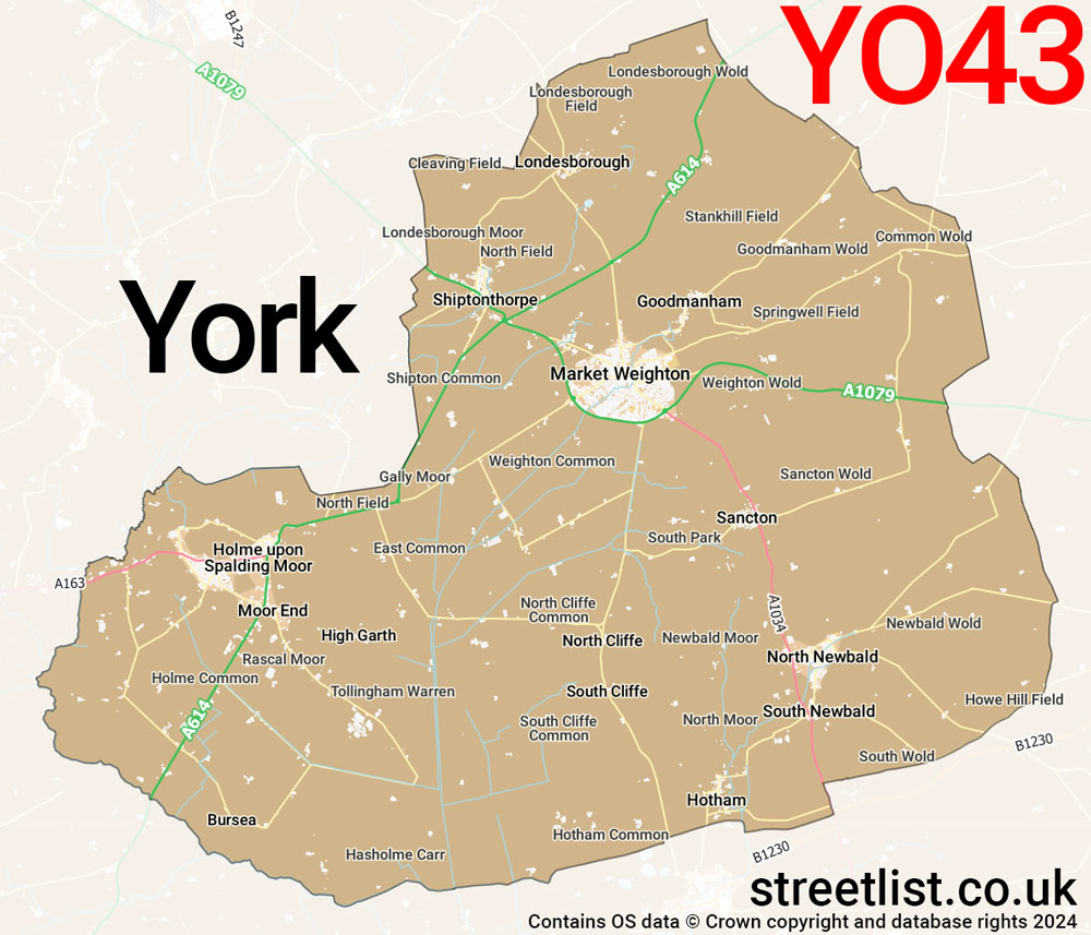 Map of the YO43 postcode