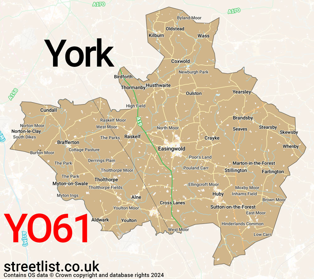 Map of the YO61 postcode