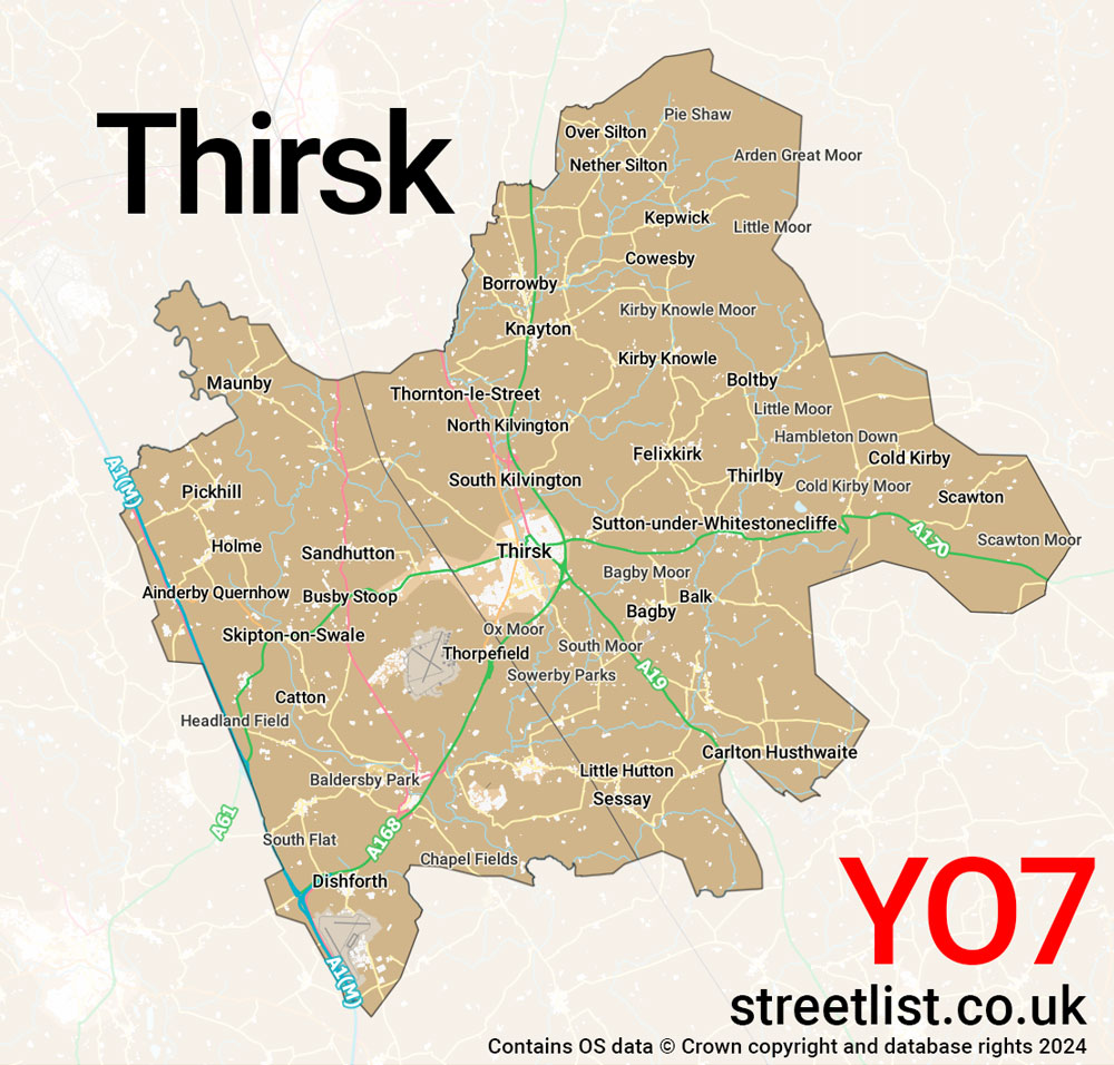 Map of the YO7 postcode