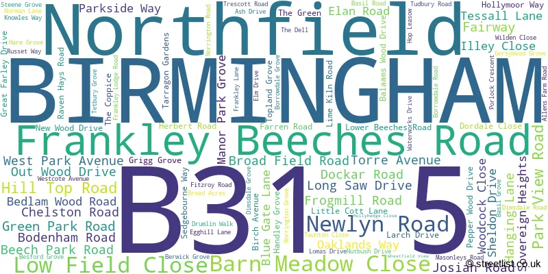 A word cloud for the B31 5 postcode
