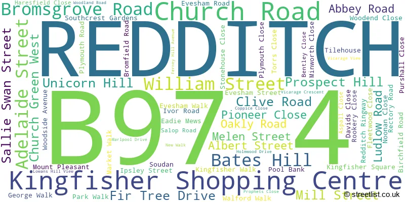 A word cloud for the B97 4 postcode