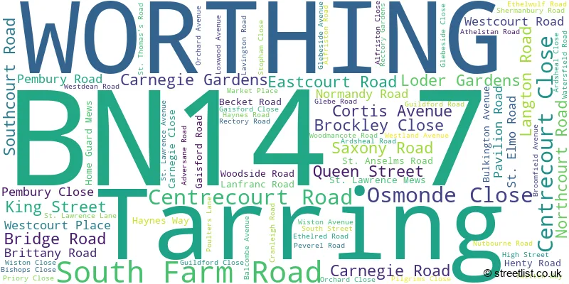A word cloud for the BN14 7 postcode