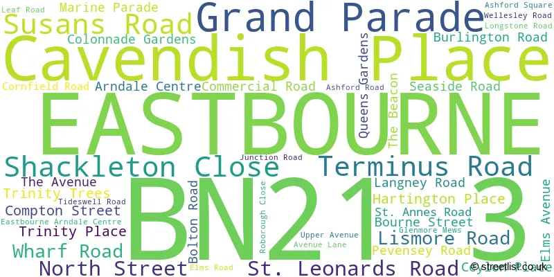 A word cloud for the BN21 3 postcode