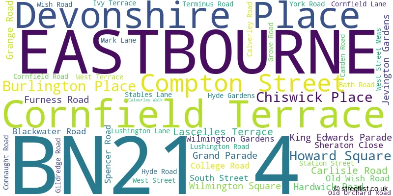 A word cloud for the BN21 4 postcode