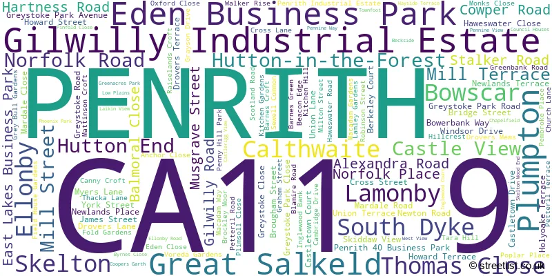 A word cloud for the CA11 9 postcode