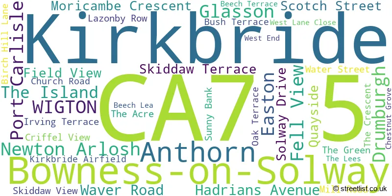 A word cloud for the CA7 5 postcode