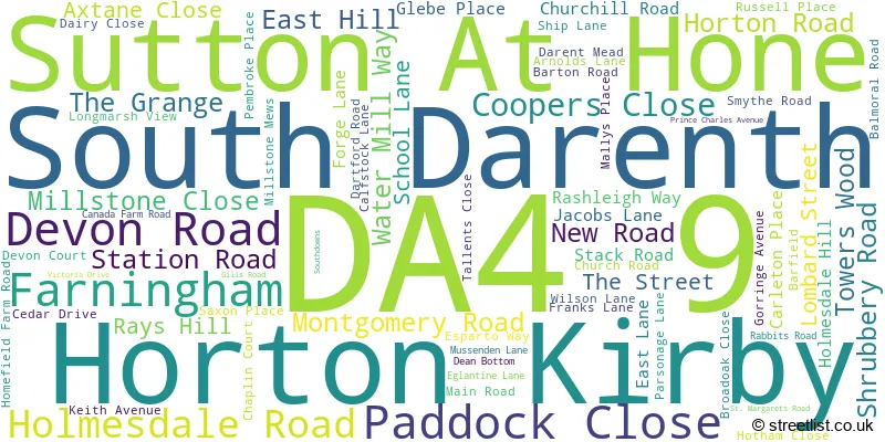 A word cloud for the DA4 9 postcode