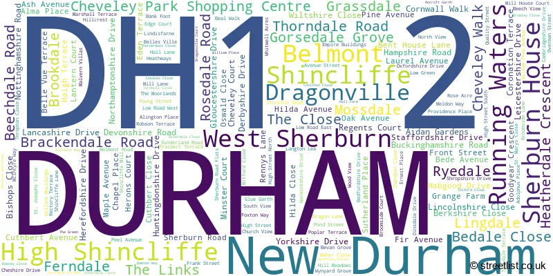A word cloud for the DH1 2 postcode