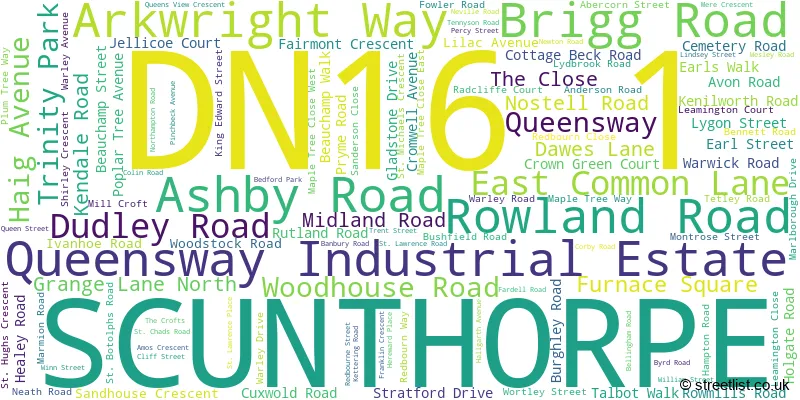 A word cloud for the DN16 1 postcode