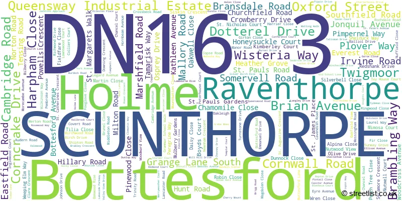 A word cloud for the DN16 3 postcode