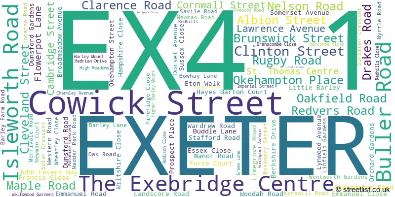 A word cloud for the EX4 1 postcode