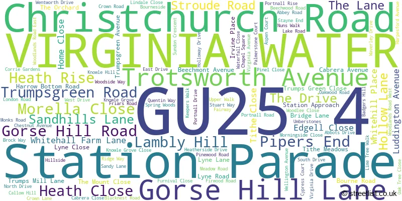 A word cloud for the GU25 4 postcode