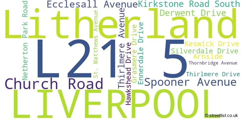A word cloud for the L21 5 postcode