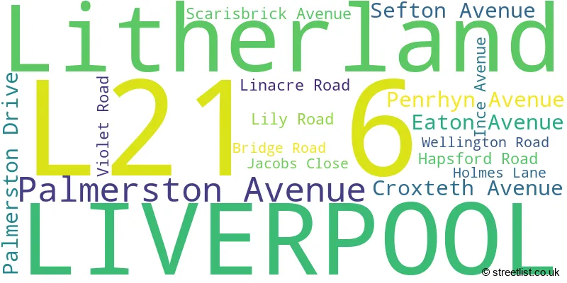 A word cloud for the L21 6 postcode