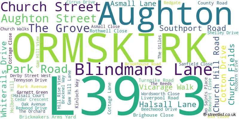 A word cloud for the L39 3 postcode